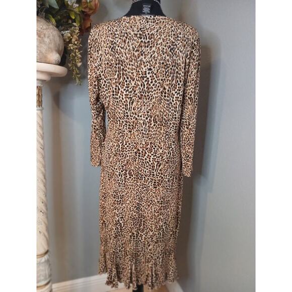 Glamour A Line Dress Womens Sz 14 Cheetah Print Neck Surplice V Neck Frill Hem - Picture 3 of 7